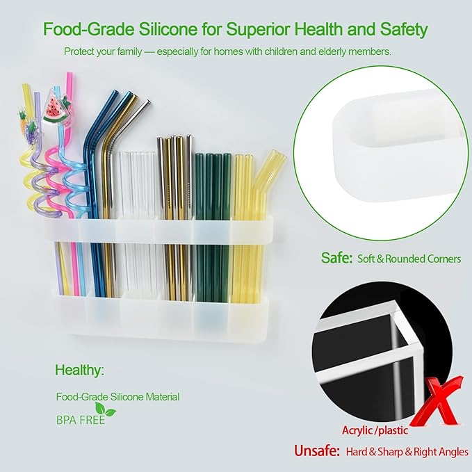 Straw Holder for Cabinet Door, Silicone Straw Organizer for Cabinet Door, Kitchen Cabinet Organizer Reusable Straws Dispenser for Home Kitchen Accessories (Transparent)