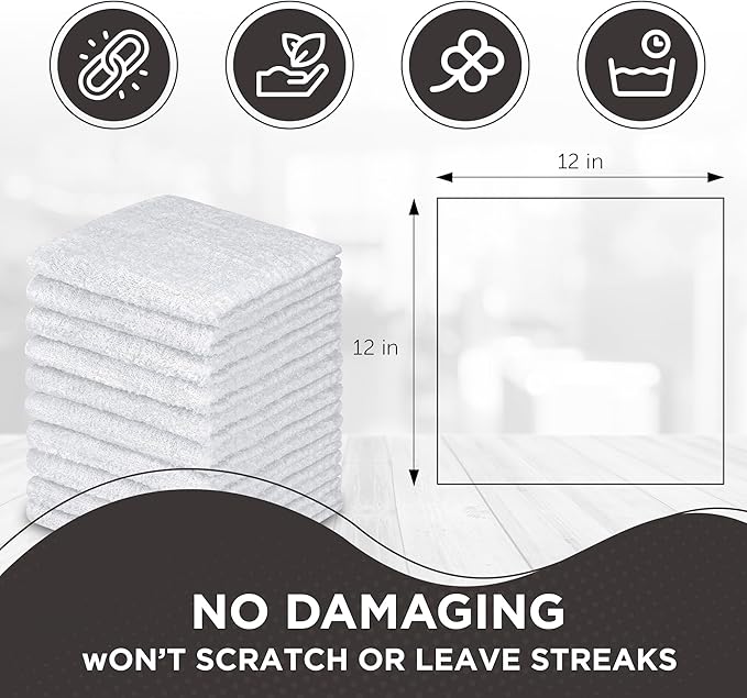 DecorRack 10 Pack 100% Cotton Wash Cloth, Luxurious Soft, 12 x 12 inch Ultra Absorbent, Machine Washable Premium Quality Washcloths, White (10 Pack)