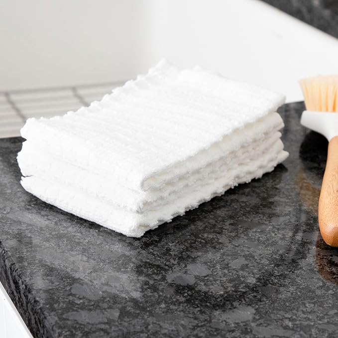 Ritz Royale Collection 100% Combed Terry Cotton, Highly Absorbent, Kitchen Dish Cloth Set, 13-3/4" x 12", 3-Pack, Solid, White