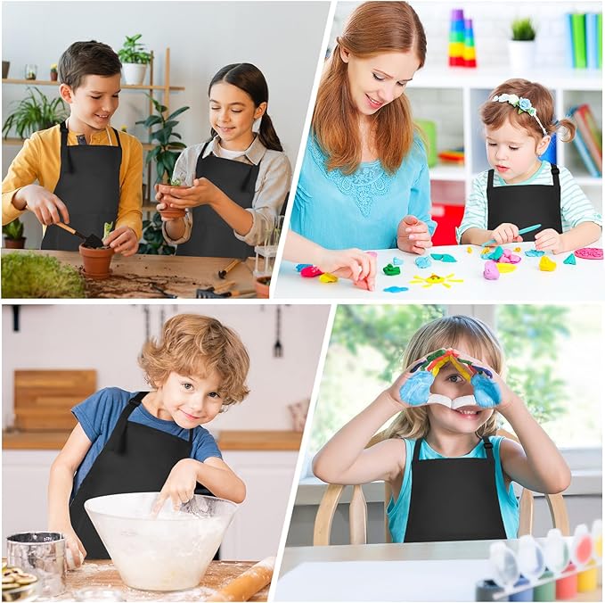 Morcheiong 8/12/24 Pack Adjustable Kids Apron Bulk with 2 Pockets Toddler Apron Kids Painting Aprons for Baking Painting