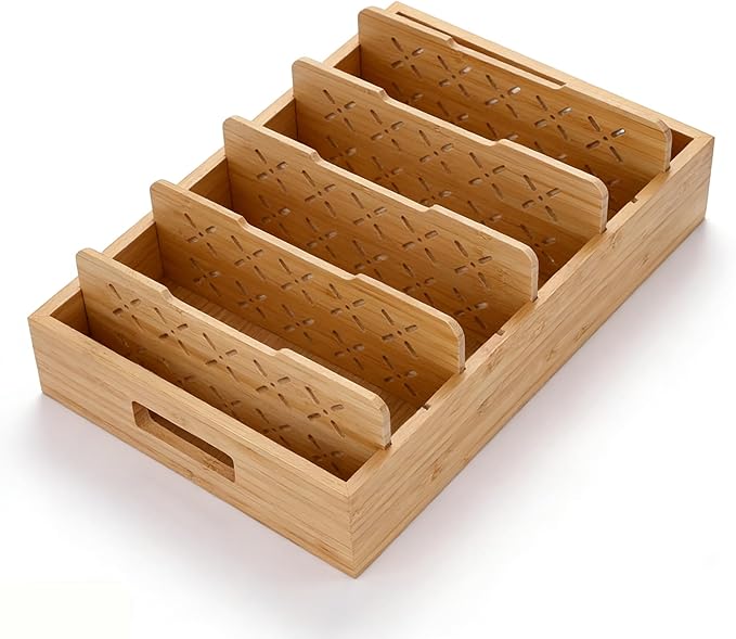 Bamboo Drawer & Counter Organizer Tray with Adjustable Dividers, Versatile Organizer for Bathroom, Kitchen, Desk & Kids' Items