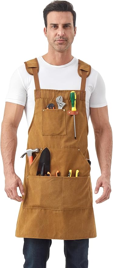 Nanxson Canvas Work Apron, Heavy Duty Carpenter Welding Apron with Wide Braces, Ideal for Gardening and Carpenters