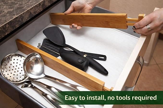 6 Pack Bamboo Drawer Dividers Adjustable – Expandable Drawer Dividers for Kitchen Drawer Organizer, Dresser Drawer Dividers, Drawer Dividers for Clothes, Wooden Drawer Organizer for Kitchen & Cabinet