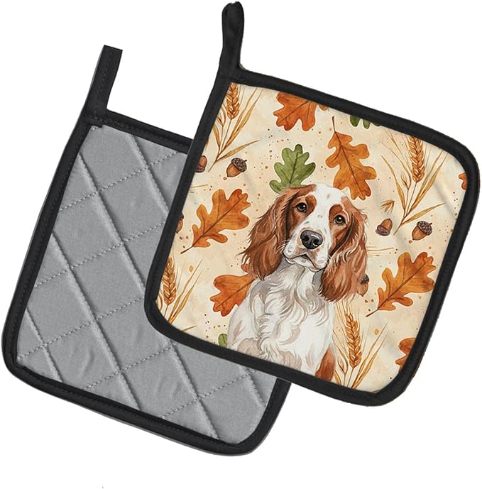 Caroline's Treasures Welsh Springer Spaniel Heirloom Fall Pair of Pot Holders Pair 7.5x7.5 Quilted Insulated Hot Pads Decorative Kitchen Gift Made in USA