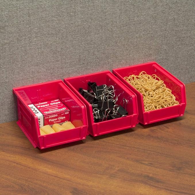 Akro-Mils 30210 AkroBins Plastic Storage Bins, Space-Saving Stackable Bins for Garage, Pantry, Craft Organization, 5" x 4" x 3", Red, 24-Pack
