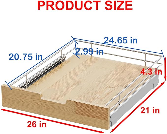 Sikarou Pull Out Cabinet Organizer,Heavy-Duty Slide Out Shelf, Wood And Wire Basket, Pull Out Drawer for for Kitchen Under Sink Space, Pantry, Bathroom (26 * 21 WM)