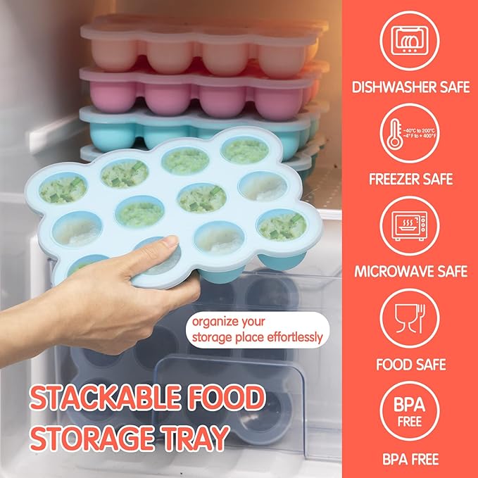12x1.5oz Baby Food Storage Containers, Baby Food Freezer Tray with Clip Lid Gossamer Pink, Food Grade Silicone Freezer Trays for Purees & Vegetables