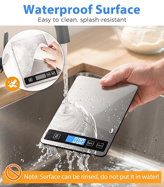 Food Scale - 15kg/33lb Digital Kitchen Scale with Full-View LCD Display, Grams and Ounces, Easy Clean Stainless Steel, 6 Units with Tare Function, Precise for Baking, Cooking & Meal Prep, Black