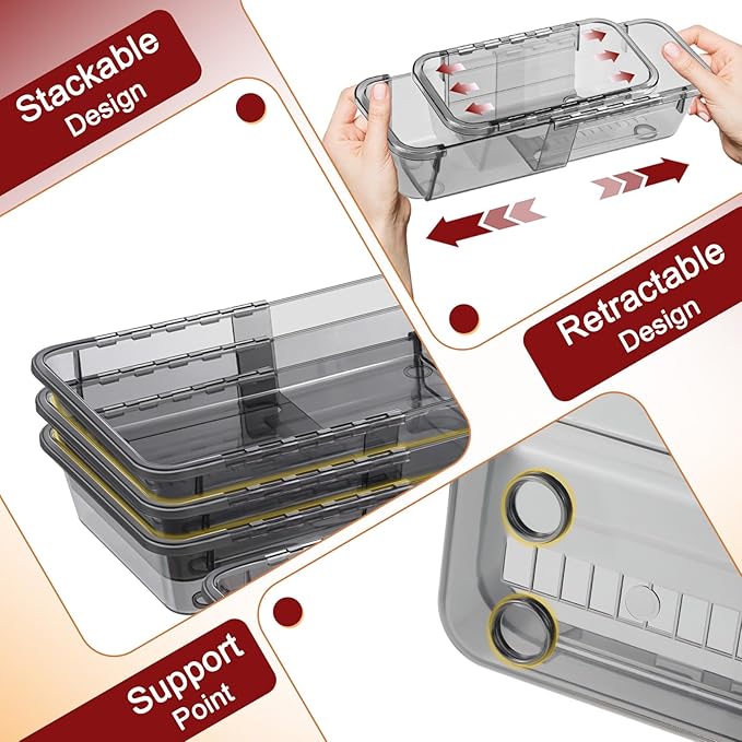 8 PCS Black Expandable Drawer Organizer, Medium Drawer Organizers and Storage, Vanity Dividers, Acrylic Storage Bins for Makeup, Jewelry Gadgets for Kitchen, Bedroom, Bathroom, Office