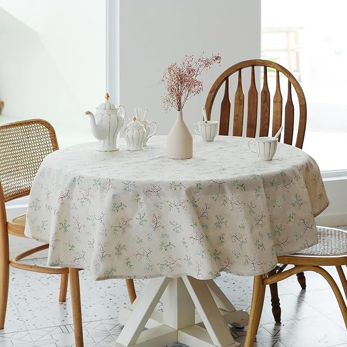 YiHomer Pastoral Round Tablecloth - 60 Inch Dia. Table Cloth - Washable Table Cover with Dust-Proof Wrinkle Resistant for Restaurant, Picnic, Bistro, Indoor and Outdoor Dining, Gardenia