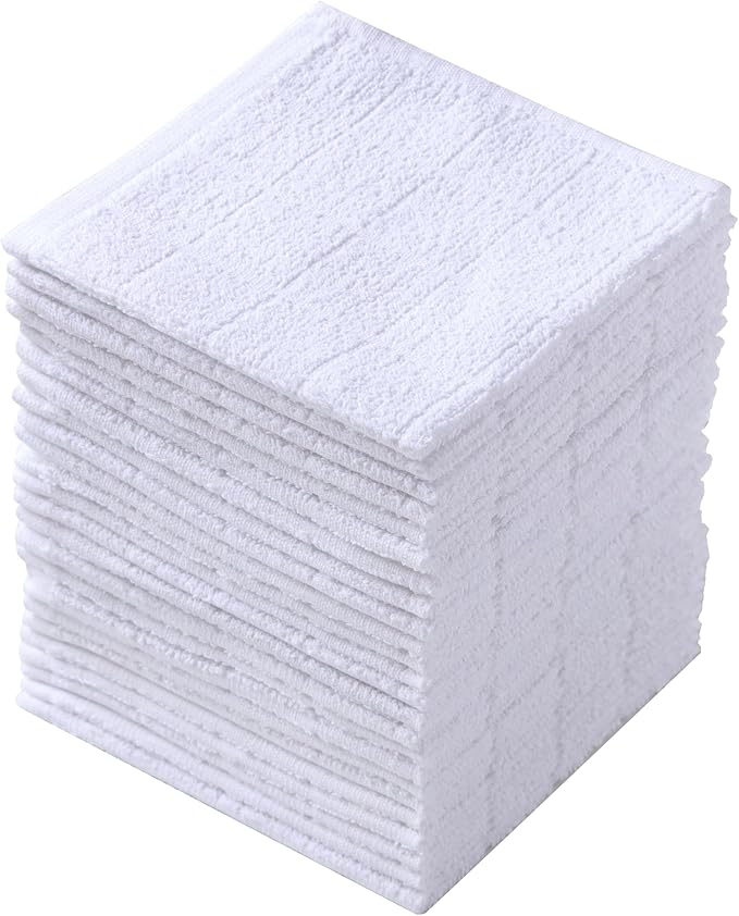 Oeleky Kitchen Dish Cloths, Cotton Shop Rags, 11x11 Inches, Absorbent Cleaning Dish Rags for Home and Kitchen (24, White)