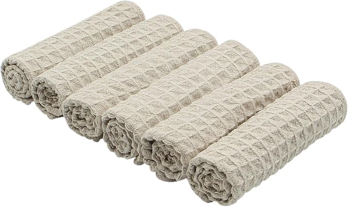 Microfiber Kitchen Cleaning Cloth Thick Dish Rags Waffle Weave Washcloths Dish Cloths Ultra Absorbent Odor Free 12inch X 12inch 6 Pack Khaki