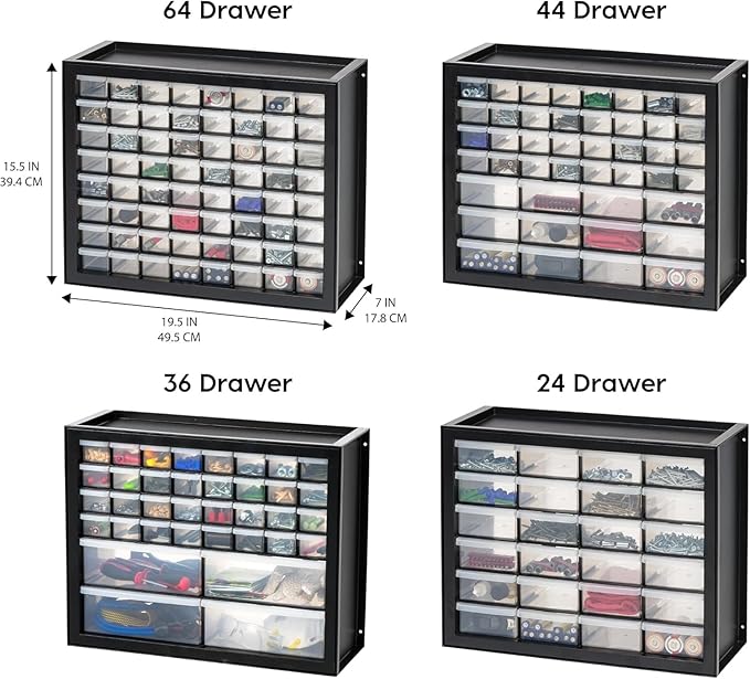 IRIS USA Plastic Storage Drawers, Made in USA, 26-Drawer Organizer Cabinet, Stackable Teacher Toolbox for Crafts, Stickers, Crayons, Markers, Beads, Hardware, Building Bricks, Garage Storage – Black