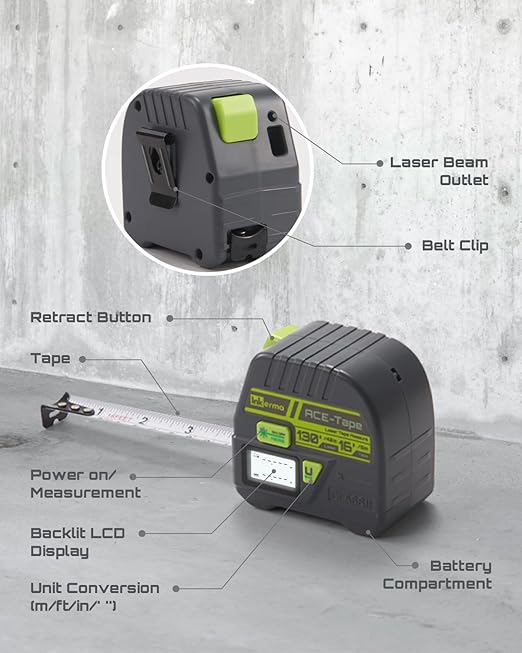 2-in-1 Laser Tape Measure, Inkerma 130Ft/40m Laser Measurement Tool & 16Ft/5m Measuring Tape, Digital Laser Tape Measure with M/in/Ft/Ft+in Units, LCD Display, Self-Locking Tape, Belt Clip