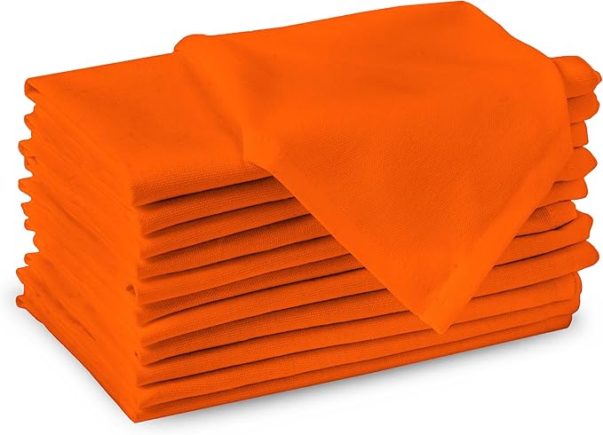 Encasa XO Orange Cloth Napkins Set of 6, 17"x17" | Solid Color Cotton Dinner Napkins | Washable & Reusable Wedding Napkins for Holiday Dinners, Party, & Everyday Table Decor