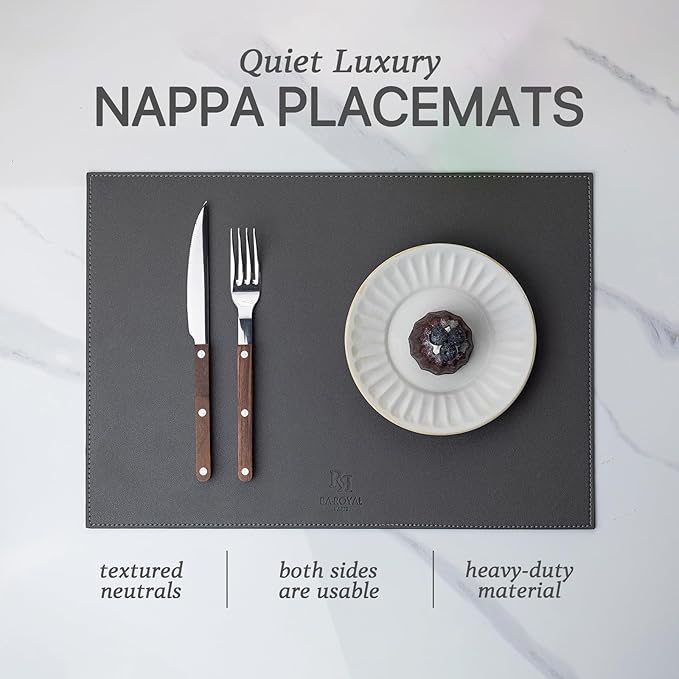 Faux Leather Placemats Set of 4 Vinyl Washable Wipeable Table Mats for Kitchen Dining Table Heat Resistant Waterproof Modern Indoor/Outdoor Placemats Non-Slip Easy Clean Place Mats (Dark Gray)