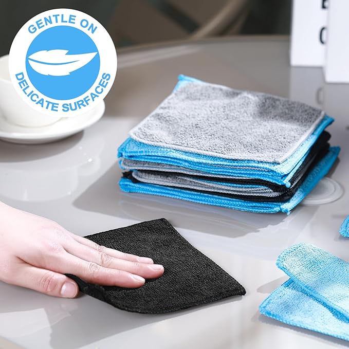 Tanlade Cleaning Cloth Dry Erase Cloth Cleaning Rags Reasonable Kitchen Towels Microfiber Towels Cars Wash(6 x 6 Inch,Blue/Gray/Black,50 Pcs)