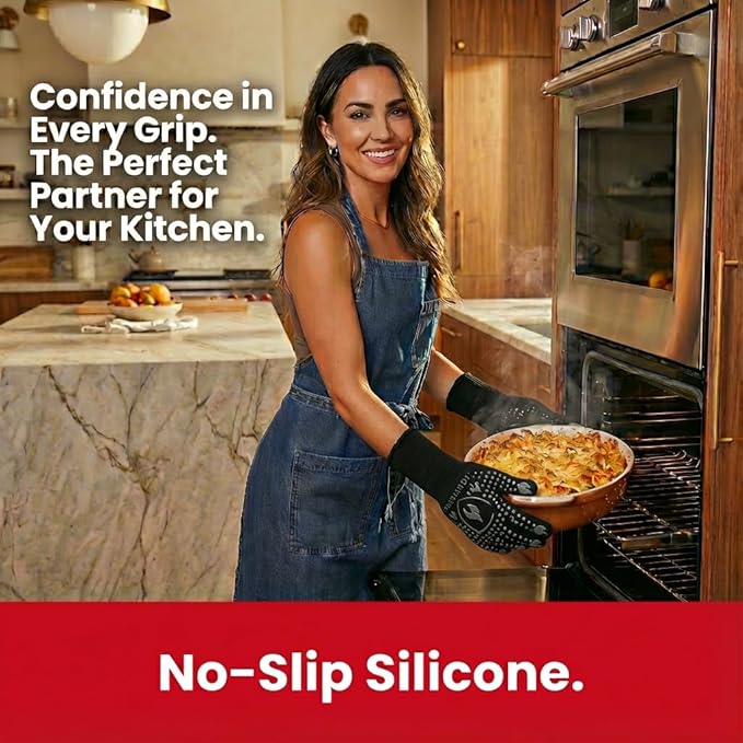BBQ & Grill Gloves, Oven Gloves, 1472°F Silicone Oven Mitts Heat Resistant Grilling Gloves Fireproof Non-Slip for Barbecue Cooking Baking Smoking, 1-Pair Gray（L）