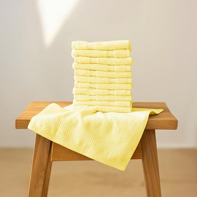 SALBAKOS 100% Turkish Cotton Washcloth Set of 12 13x13 inch | Premium Quality | Hotel & Spa Collection | Ultra Soft, Super Absorbent, Washcloth Towels | Made in Turkey (Yellow, 12 Washcloths)
