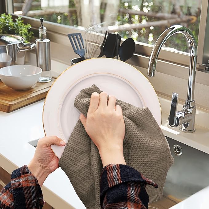 joybest Cotton Kitchen Towels, 4-Pack Waffle Weave Ultra Soft Absorbent Dish Towels Quick Drying Dish Cloths, 18 in x 28 in, Coffee