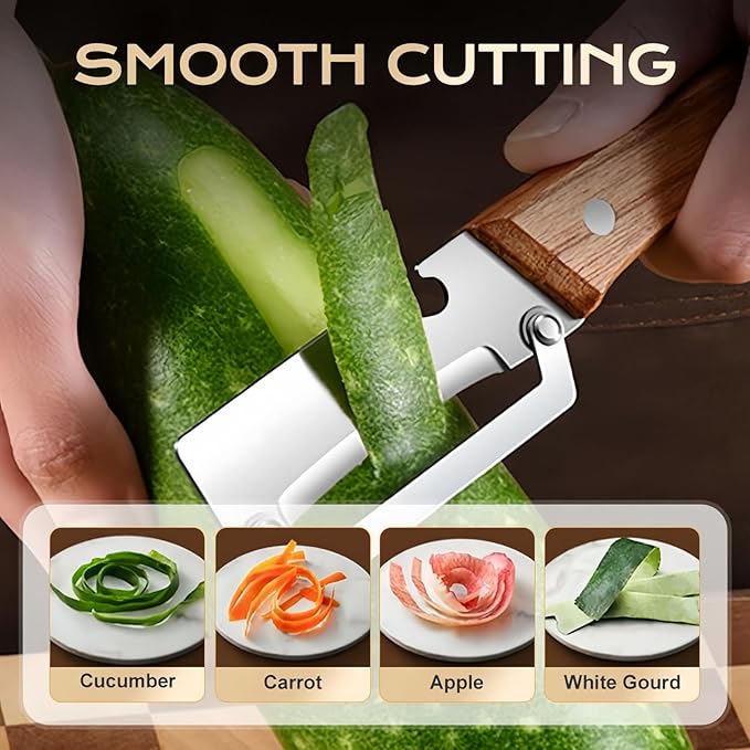 Multifunctional Vegetable Peeler for Kitchen 2 Pcs, Wooden Handle Peeler with Bottle Opener, Kitchen Peelers for Fruit Veggie Pumpkin