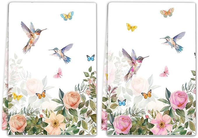 Bird Floral Hummingbird Kitchen Towels 2 Pcs Decorative Hand Towel Absorbent Dishcloth 16”X 24”