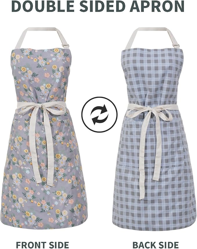Aoomzoon Kitchen Aprons for Women with 2 Pockets,Double Sided Vintage Adjustable Apron for Gardening Cooking Arting Painting