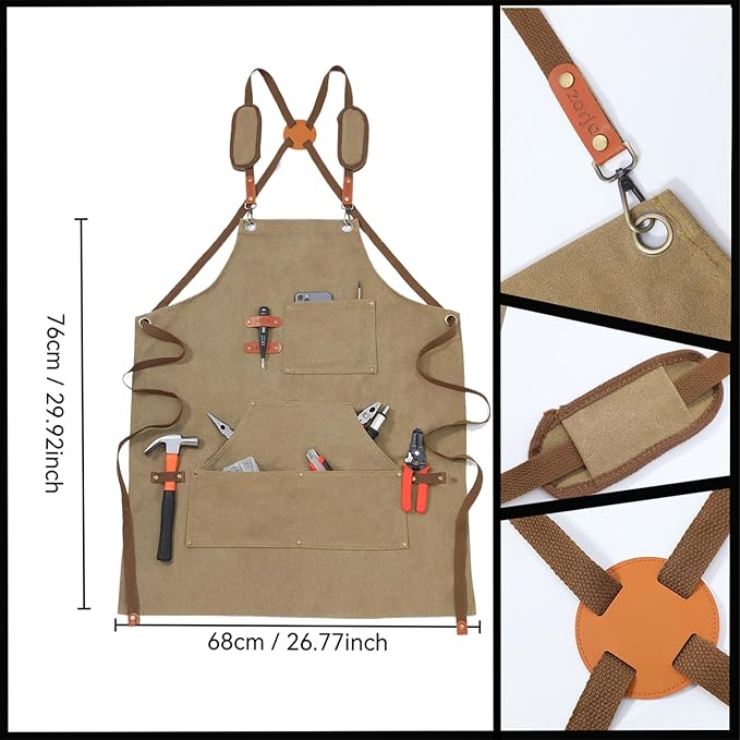 Chef Apron-Cross Back Apron for Men Women with Adjustable Straps and Large Pockets,Canvas