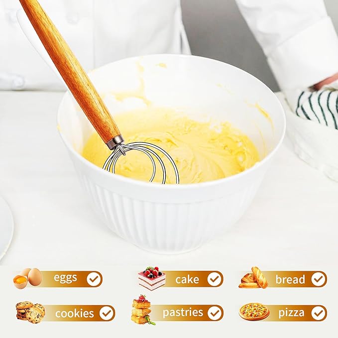 TEEVEA Danish Dough Whisk for Bread Sourdough, Wooden Handle & Stainless Steel Hook