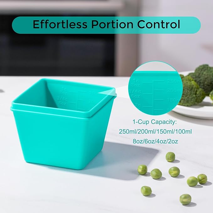 Gemice 1-Cup Silicone Freezer Molds with Lids, Individual 4-Pack Portion Soup Cubes Freezer Trays for Food Storage, Oven & Dishwasher Safe, BPA-Free, Silicone Freezer Containers for Meal Prep