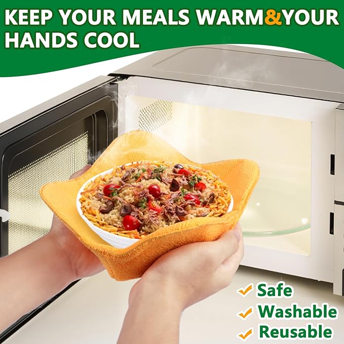 Microwave Bowl Cozy Holders - Set of 4 Microwave Safe Hot Bowl Holders with Heat Resistant Fabric, Soup Bowl Snuggies for Hot & Cold Dishes, Quilted Hot Pads to Prevent Hand Burns, Ideal Kitchen Gift