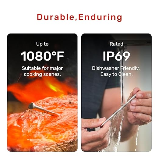 Wireless Meat Thermometer, Bluetooth Thermometer, Smart Digital Wireless Meat Thermometer with App Control, IP69 Waterproof, Digital Cooking Thermometer for BBQ, Oven, Grill, Smoker (S Pro)