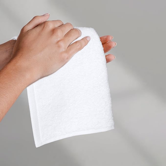 Amazon Basics Highly Absorbent, Fast Drying 100% Cotton Washcloths for Bathroom, Machine Washable, Soft, 12 x 12 in, White, 60-Pack