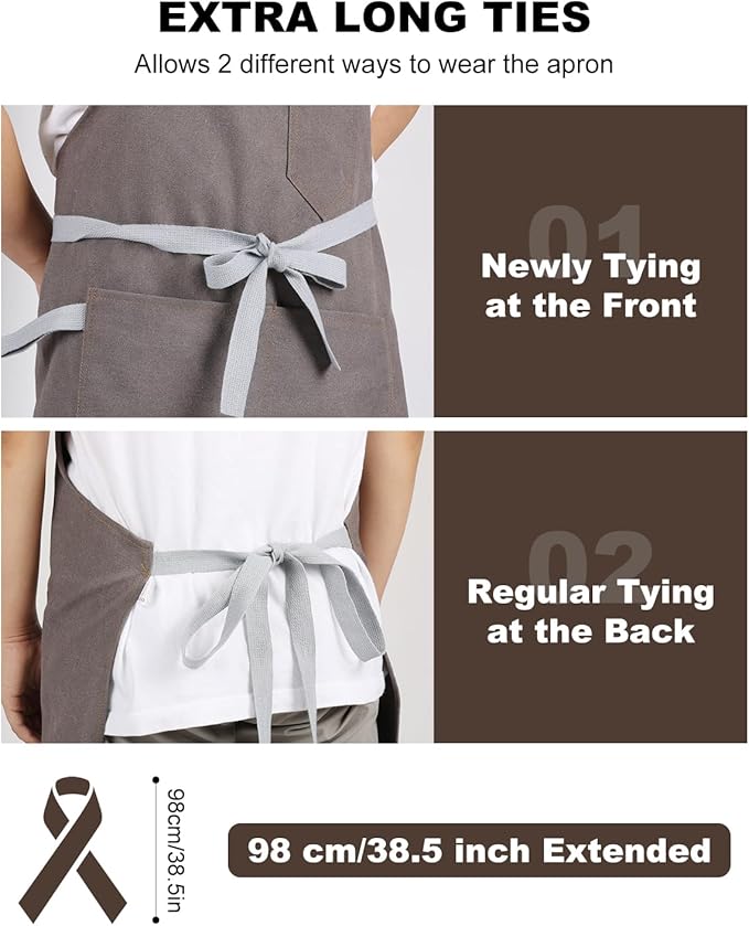 Womens Apron with Pockets Adjustable Shoulder Strap,Aprons for Men 38.5" Extra-Long Straps Fit More Body Types,Chef Apron for Kitchen Garden Barbecue Woodworking(Gray)