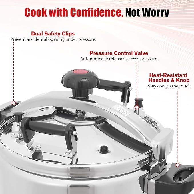42.27 Qt Pressure Cooker, Stainless Steel Large Capacity Pressure Canner with Double Valves, Clamp On Type Commercial Pressure Stewing Pot for Hotels, Restaurants, Family (42.27 Qt)
