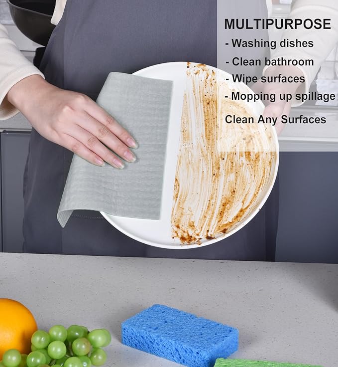 METUUTER 10 Packs Swedish Dishcloths, Reusable Kitchen Dishcloths Compostable Cellulose Dish Clothes for Kitchen and Household Use (Grey)