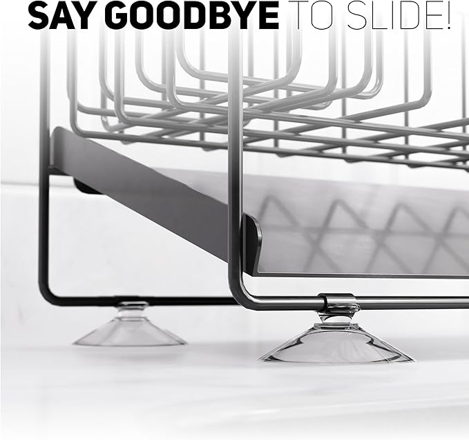 Small Kitchen Sink Caddy Organizer and sponge holder with Suction Cups for Sponge, Brush, Soap Dispenser. Stainless Steel, Minimalist Black, for Sink or Countertop