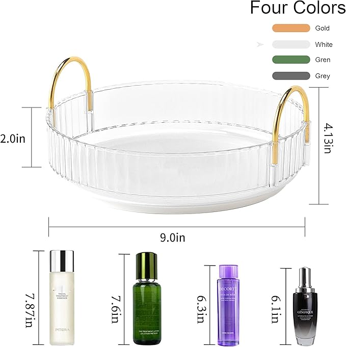 YCIA&DONE 360 Rotating Makeup Organizer and Storage for Vanity Countertop 1 Tier, High Capacity Cosmetic Skincare Perfume Organizers for Dresser Bathroom Fridge Lazy Susan (Clear White)