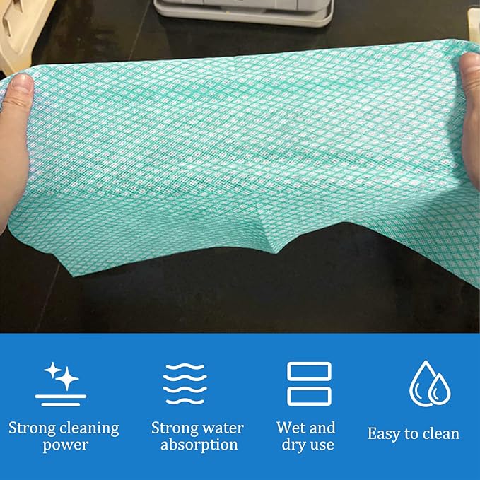 13.8" x 15.8" Disposable Cleaning Towels Disposable Dish Cloths, Reusable Wipes for Kitchen, Bathroom, Household Cleaning, Green