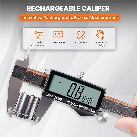 HARDELL Digital Caliper 12 Inch, Rechargeable Calipers with Large LCD Screen, Stainless Steel Digital Caliper Measuring Tool, Auto-Off, Inch/MM/Fraction for DIY/Household/3D-printing