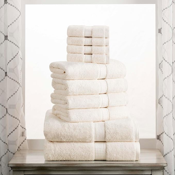 SUPERIOR Egyptian Cotton Pile 10 Piece Towel Set, Includes 2 Bath, 4 Hand, 4 Face Towels/Washcloths, Ultra Soft Luxury Towels, Thick Plush Essentials, Guest Bath, Spa, Hotel Bathroom, Cream