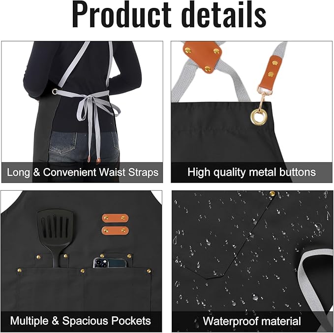 Aoomzoon Durable Kitchen Apron,Multifunctional Chef Aprons for Women & Men with Pockets for Cooking Baking & Daily Use