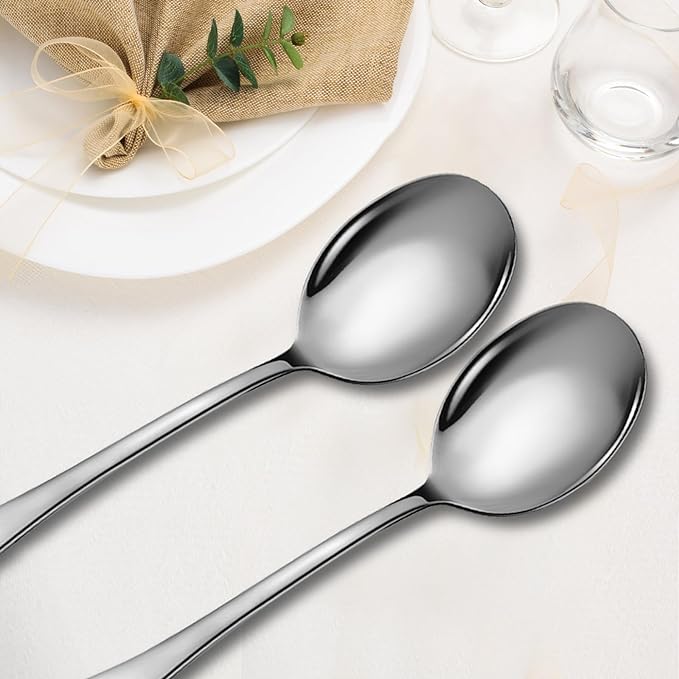 Stainless Steel Serving Spoons Set, 6pc, 10-Inch, Includes 6 Large Spoons, for Parties/Kitchen/Buffet/Catering, Dishwasher Safe
