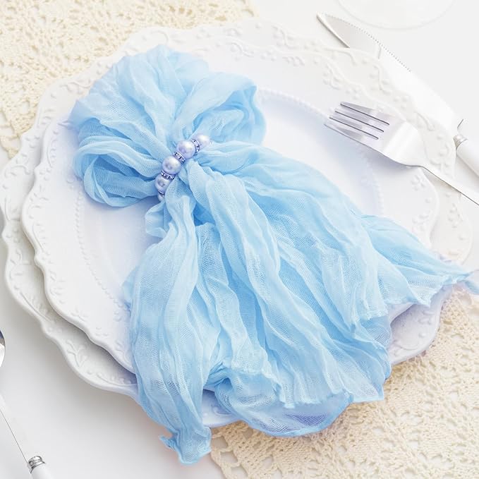 Baby Blue 60 Pack Cheesecloth Napkins Washable 21x21 Inches Baby Blue Cloth Napkins Set of 60 Bridal Baby Shower Dinner Table Napkins for Wedding Rustic Boho Cotton Gauze Summer Party Table Decor