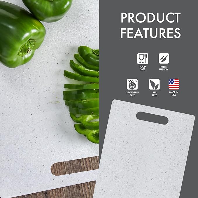 Dexas Superboard Cutting Board with Handle 8.5 x 11 inch Blue Granite, Compact Kitchen Prep Board, Dishwasher Safe, Non-Porous Poly Surface, Made in USA