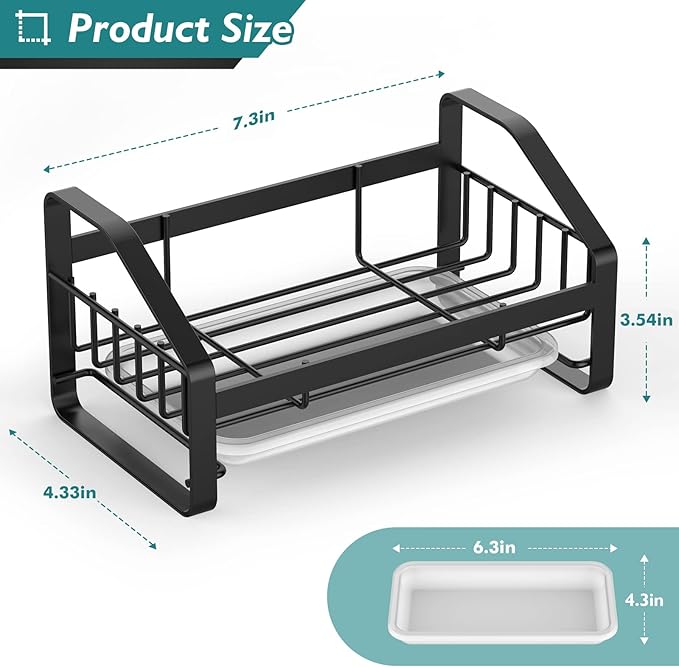 BSKSSK Sink Caddy, Sponge Holder for Kitchen Sink, Bathroom Sink Organizer, 304 Stainless Steel Kitchen Countertop Organizer Soap Tray with Removable Drain Tray-Black