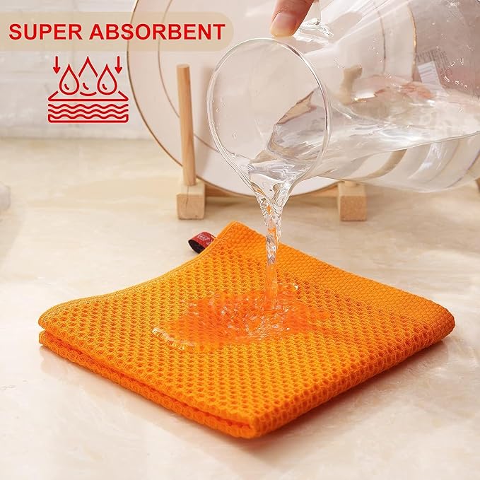 Kitinjoy 100% Cotton Kitchen Dish Cloths (12 X 12 Inches, Orange), 12 Pack Waffle Weave Ultra Soft Absorbent Dish Towels for Drying Dishes Quick Drying Kitchen Towels Dish Rags