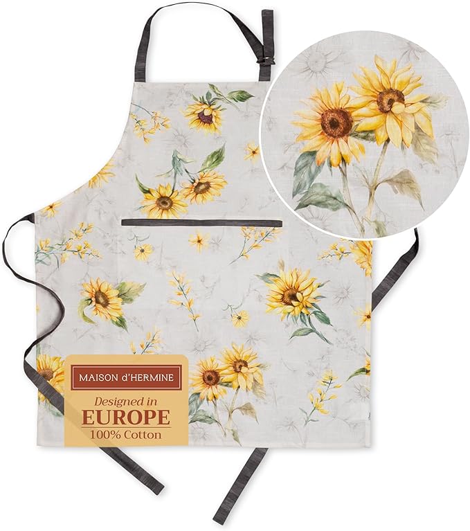 Maison d' Hermine 100% Cotton Apron for women with Pocket Kitchen Chef Apron for Men Cooking Mothers Day Gifts