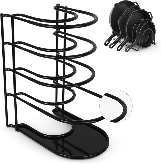 Pan Organizer - Silicone-Coated Non-Slip 12" Heavy Duty Skillet Rack - Kitchen Counter/Cabinet Organization Storage - Holder for Cookie Sheet, Cutting Board, Cast Iron Cookware, Dish, Pot, Lid Stand