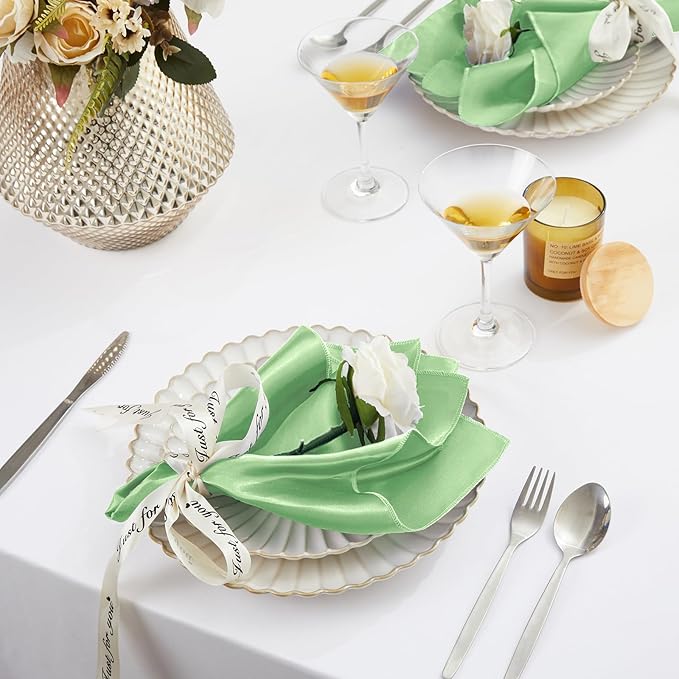 KKJIAF 50 Pack Sage Green Square Satin Napkins 17x17 Inch Soft Smooth Cloth Napkins，Silky Table Napkin for Wedding Banquet Party Decoration